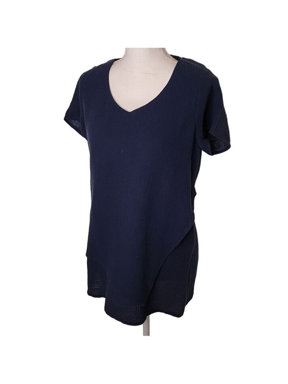 J.jill Tunic Pure Jill Wrap Tunic Blue Short Sleeve XS crepe 100% cotton boxy